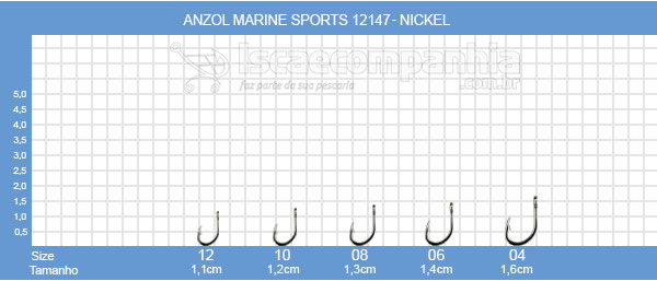 Anzol Marine Sports 12147 N08, N10 e N12 - Nickel