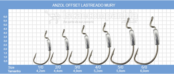 Anzol Mury Offset Lastreado 4/0 a 6/0 5gr - 2UN