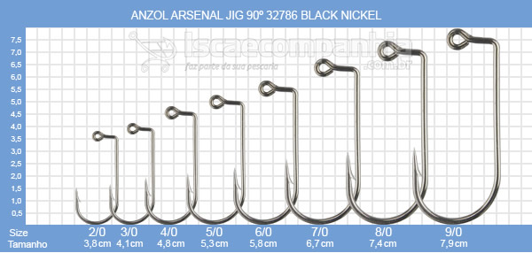 Anzol Jig Head Arsenal Pesca 90 Black Nickel 7/0, 8/0 e 9/0 - 10UN