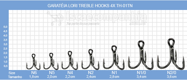Garatia Lori treble Hooks 4X TH-01BK Size N4 C/ 6UN - Black