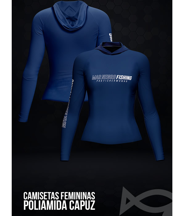 Camiseta Feminina Poliamida Mar Negro 49430 Azul Marinho - Com Capuz